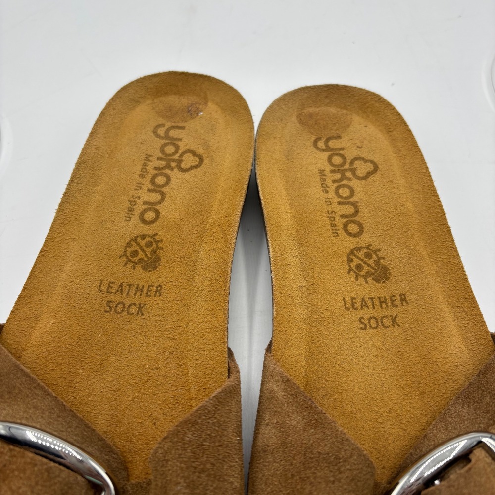 Yokono Ibiza Suede Buckle Slide Sandals Tan Brown Made in Spain‎ Women's Size 8 - Picture 5 of 10